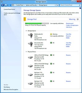 В Windows 8 можно будет хранить данные как в RAID-массиве